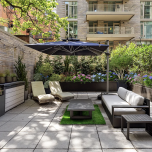 A one-bedroom condo with a 800-square-foot landscaped terrace in Hell's Kitchen